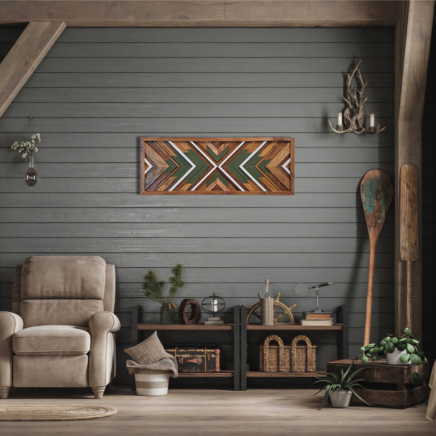 Wanddecoratie hout met groen