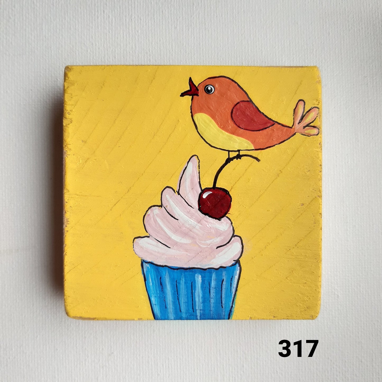 Vogel schilderijtje cupcake