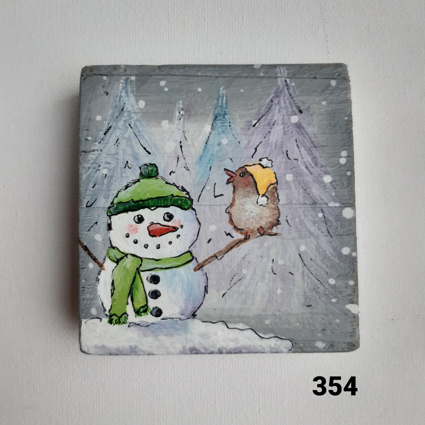 Vogel schilderijtje winter