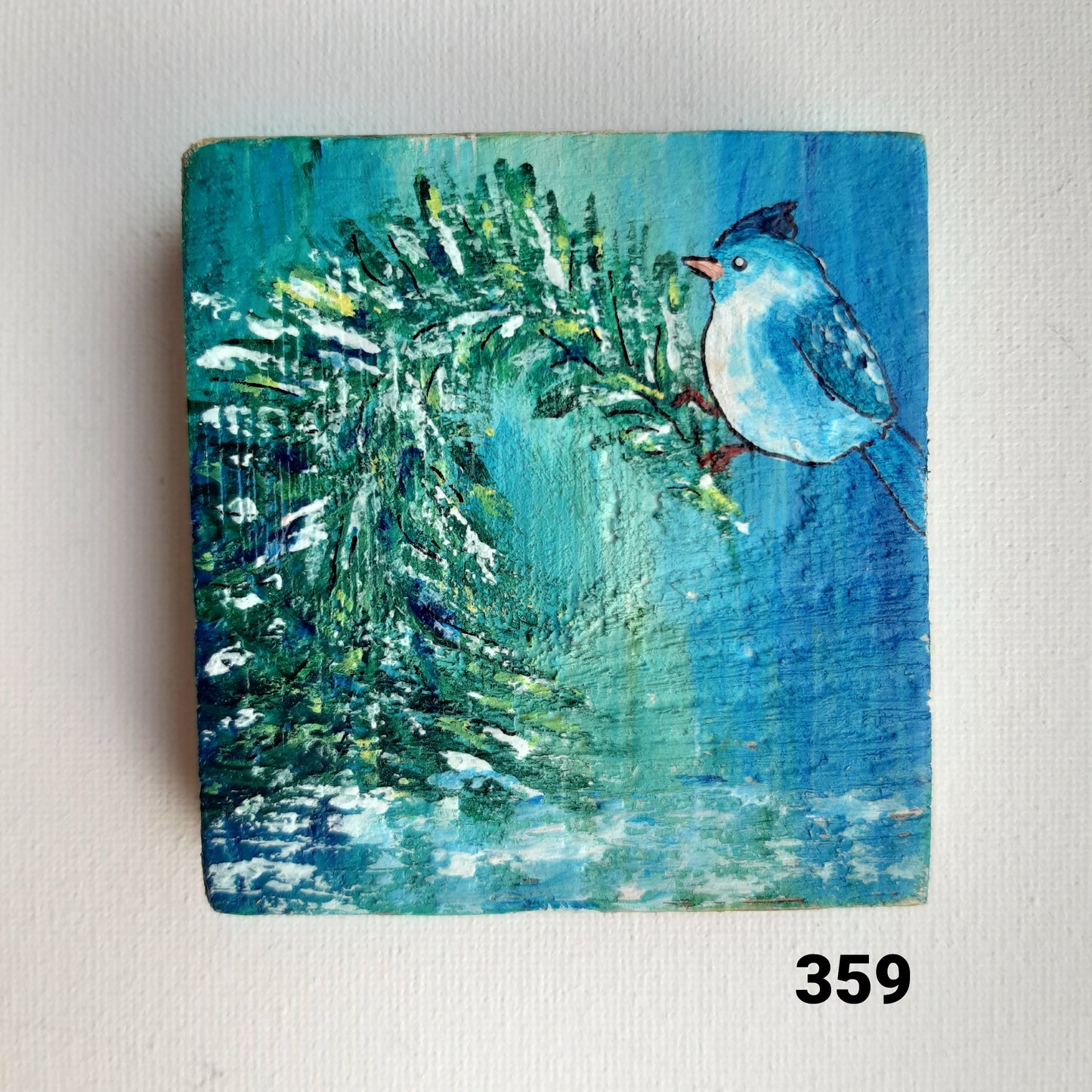 Vogel schilderijtje kerstboom