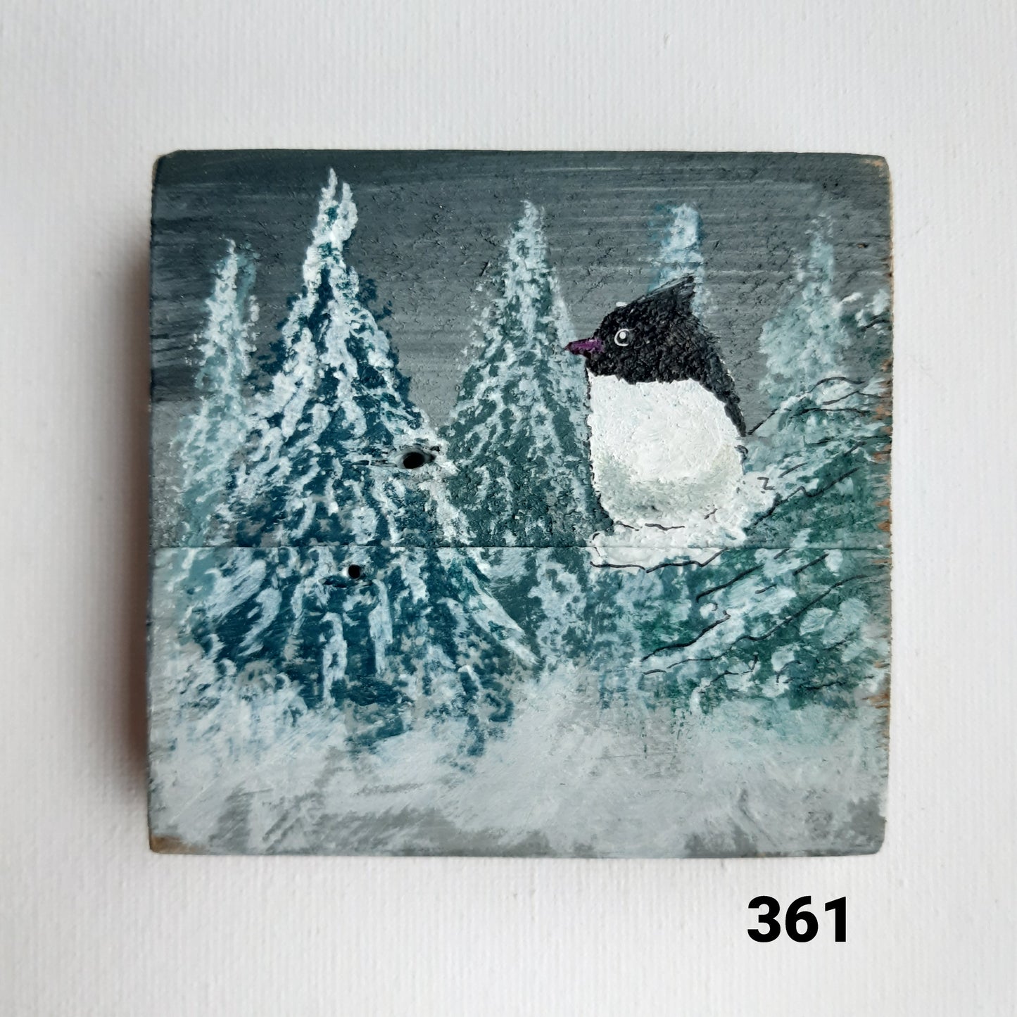 Vogel schilderijtje winter