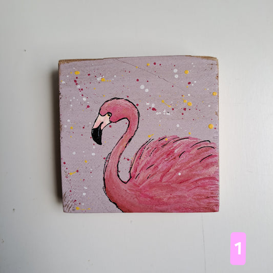Flamingo schilderijtjes op hout