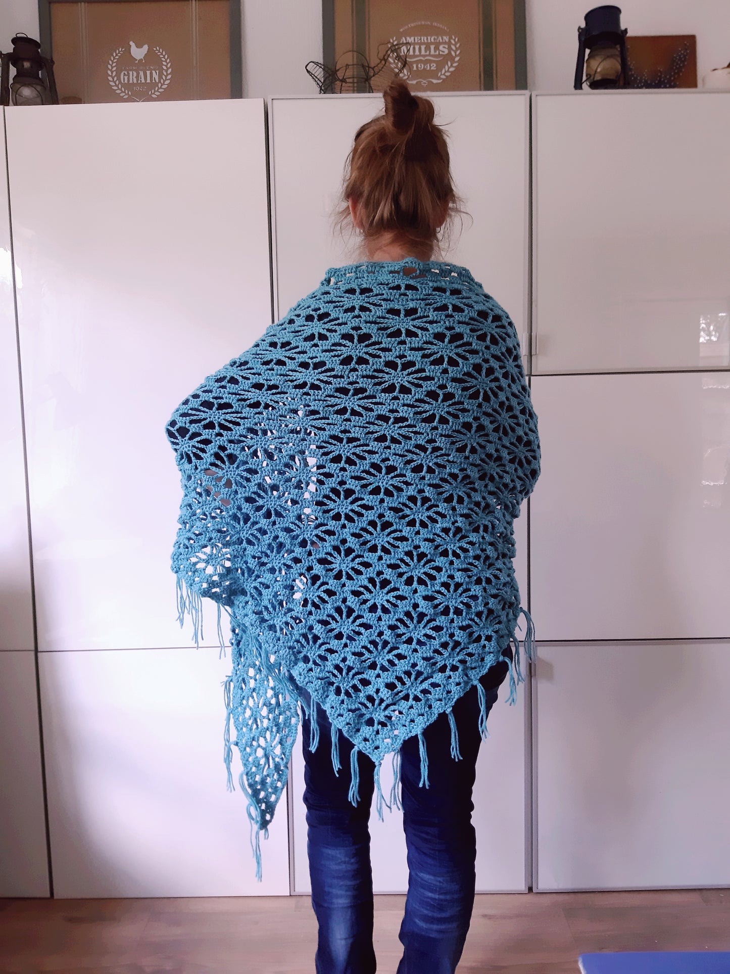 Omslagdoek bloem Blauw & grijs