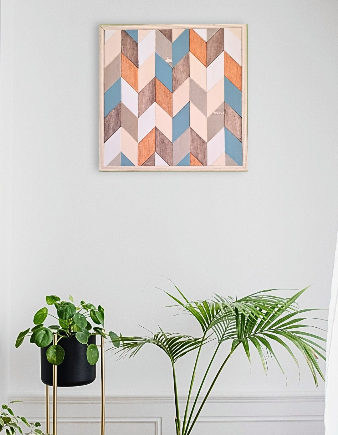 Houten wanddecoratie chevron blauw