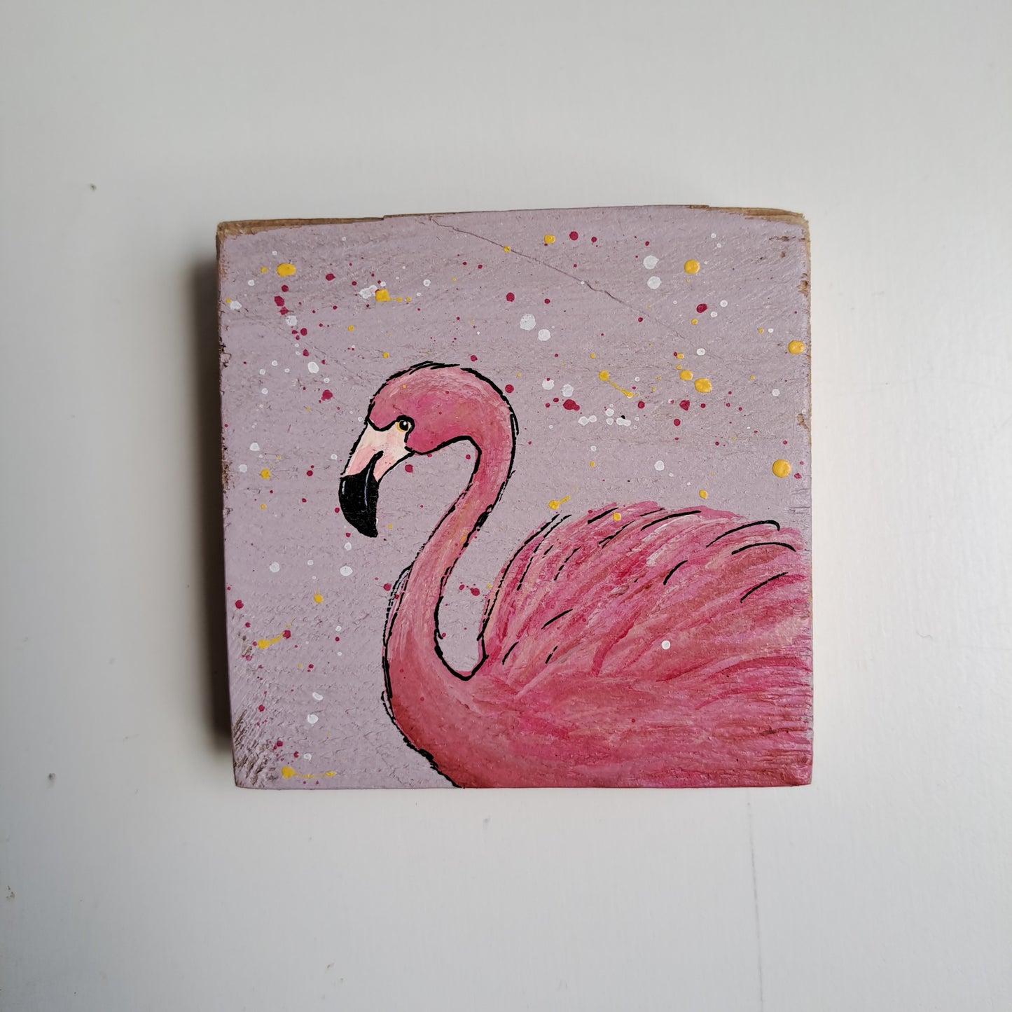 Flamingo schilderijtjes op hout