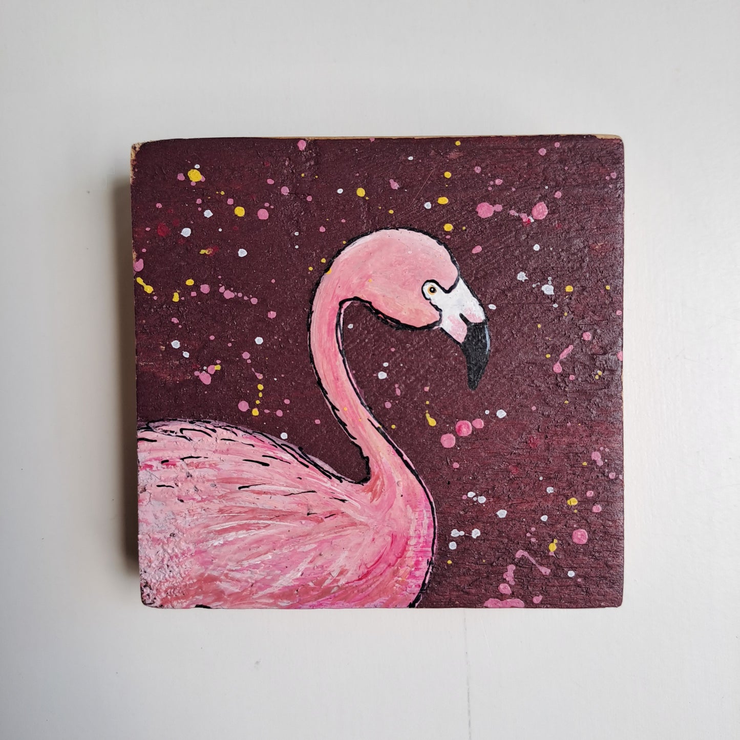 Flamingo schilderijtjes op hout