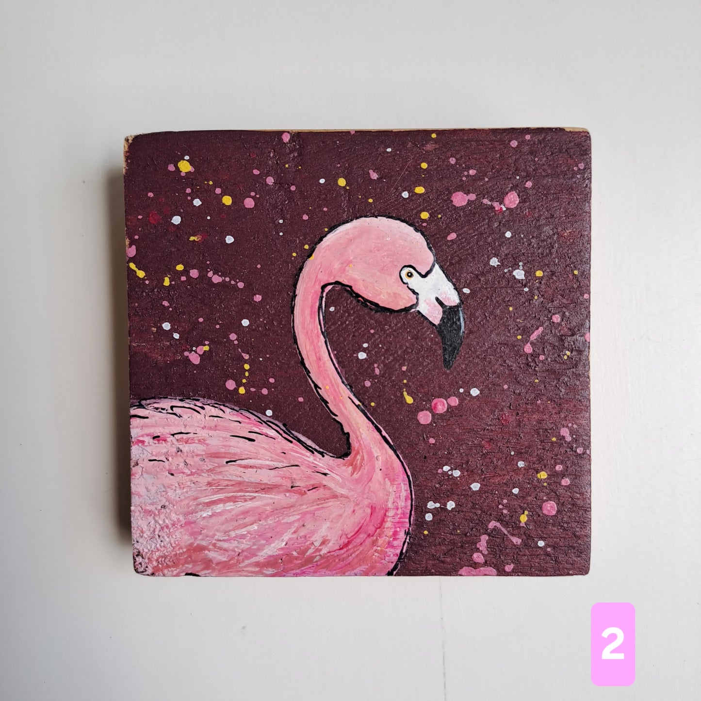 Flamingo schilderijtjes op hout