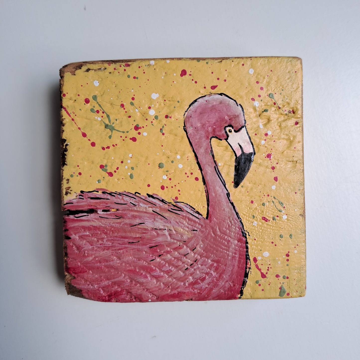 Flamingo schilderijtjes op hout