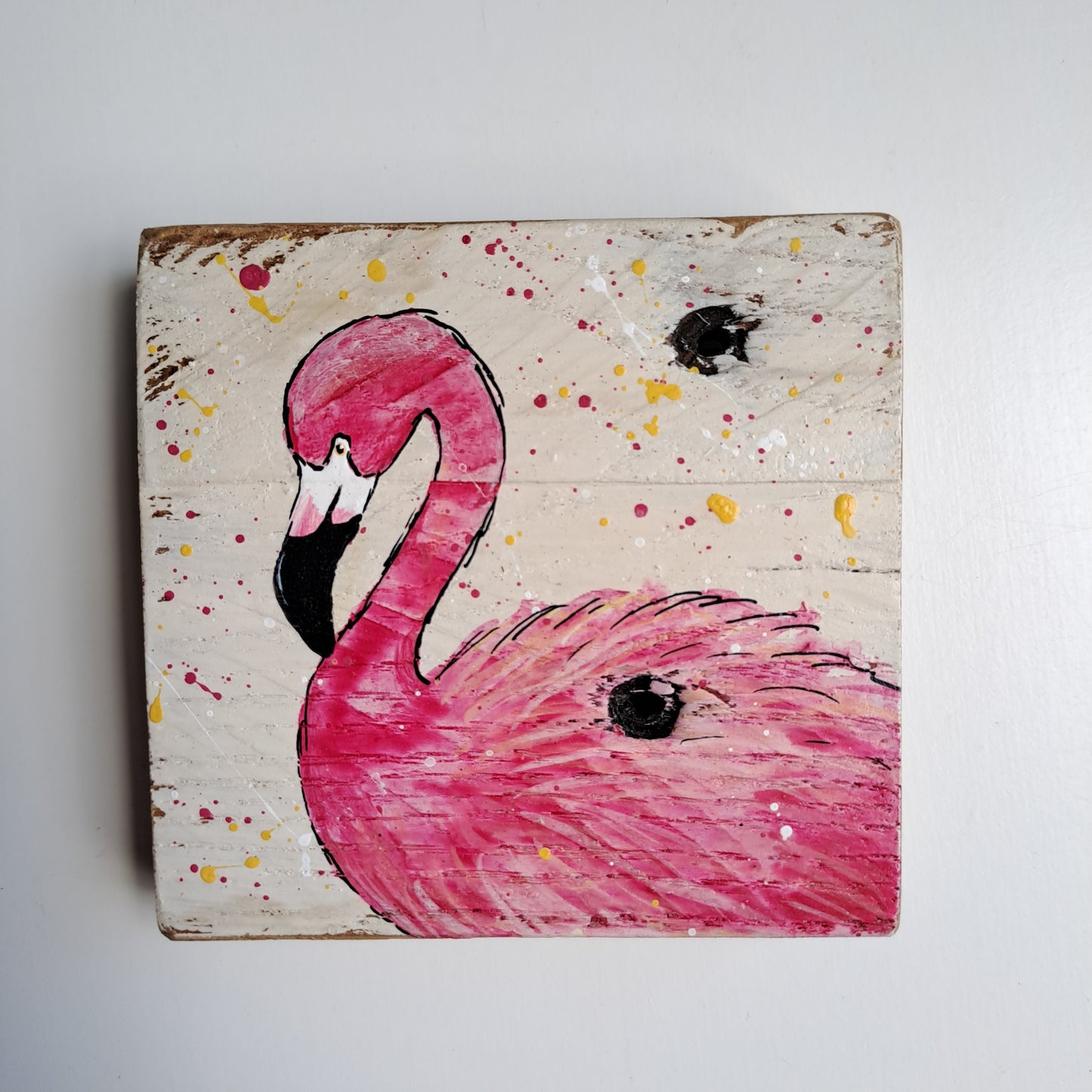 Flamingo schilderijtjes op hout