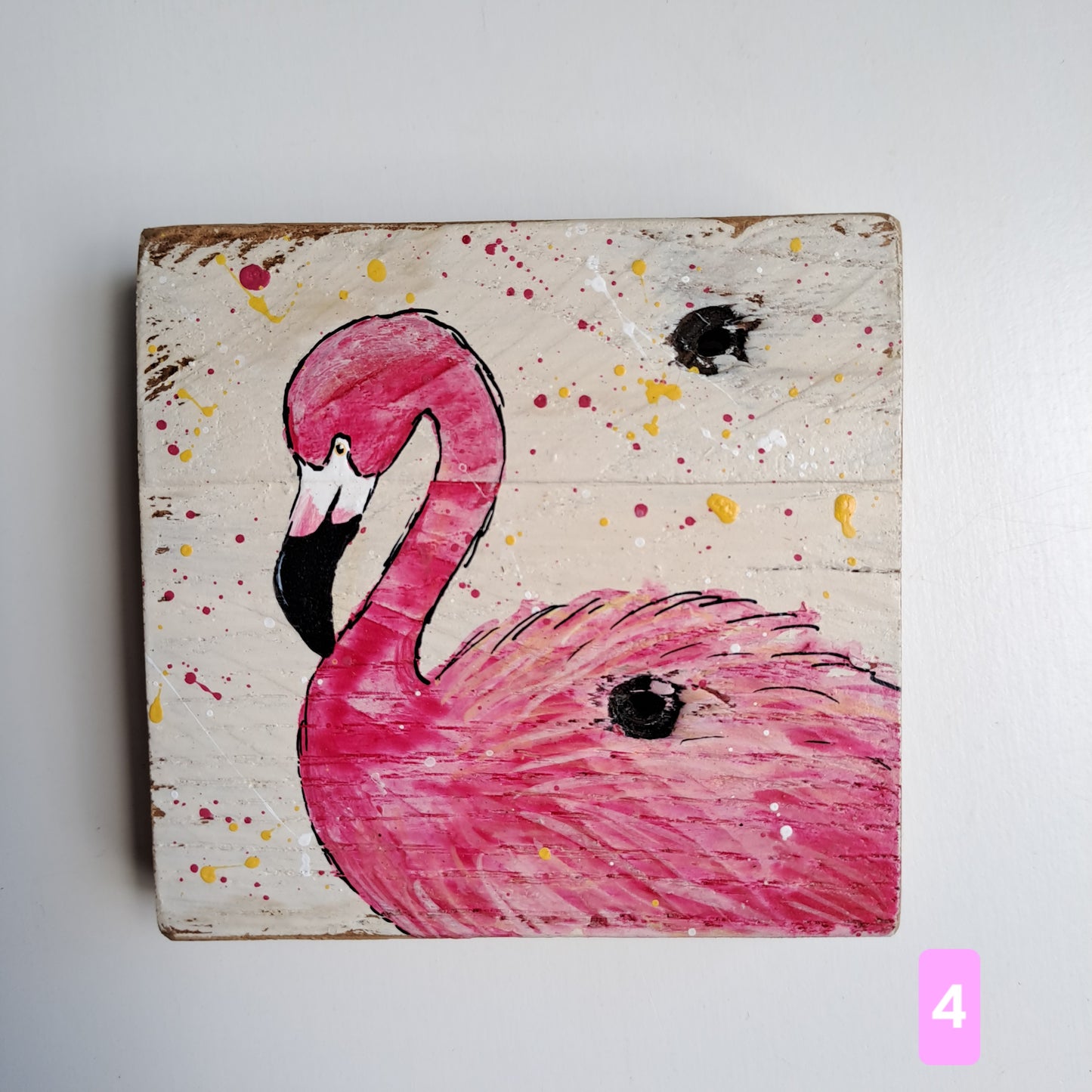 Flamingo schilderijtjes op hout