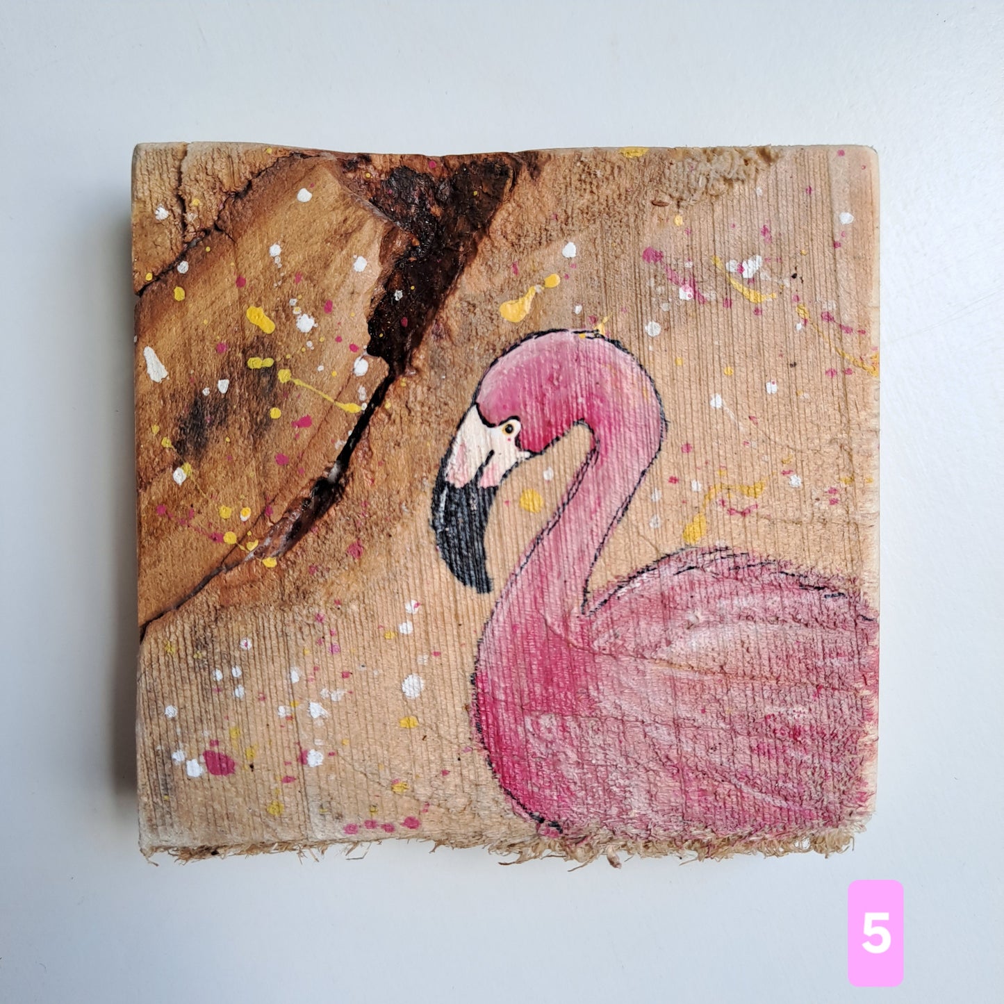 Flamingo schilderijtjes op hout