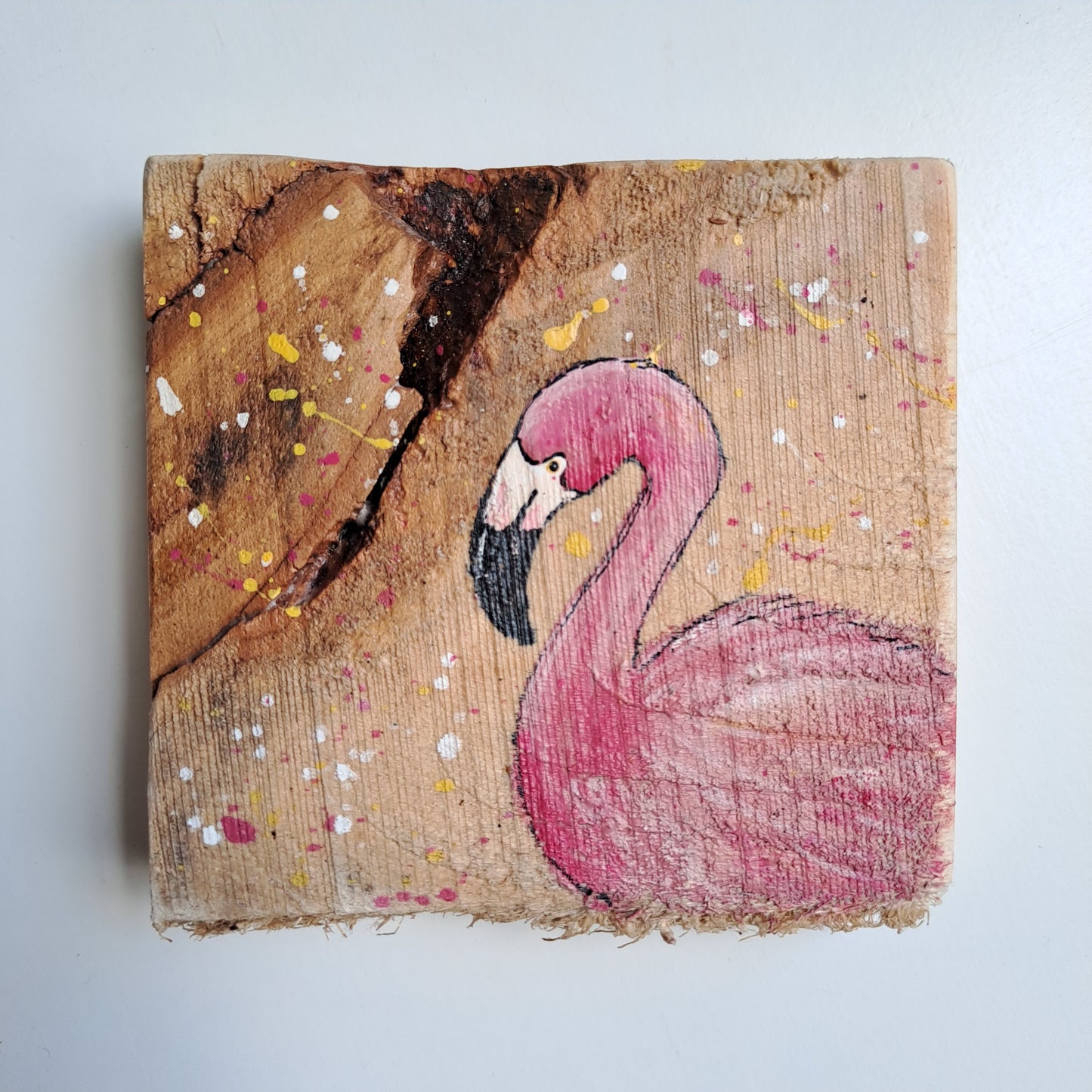Flamingo schilderijtjes op hout