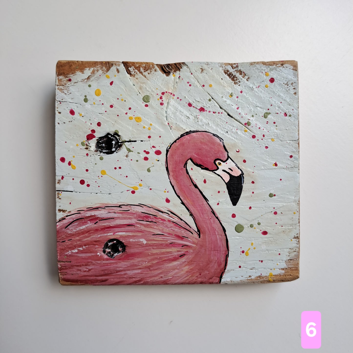 Flamingo schilderijtjes op hout