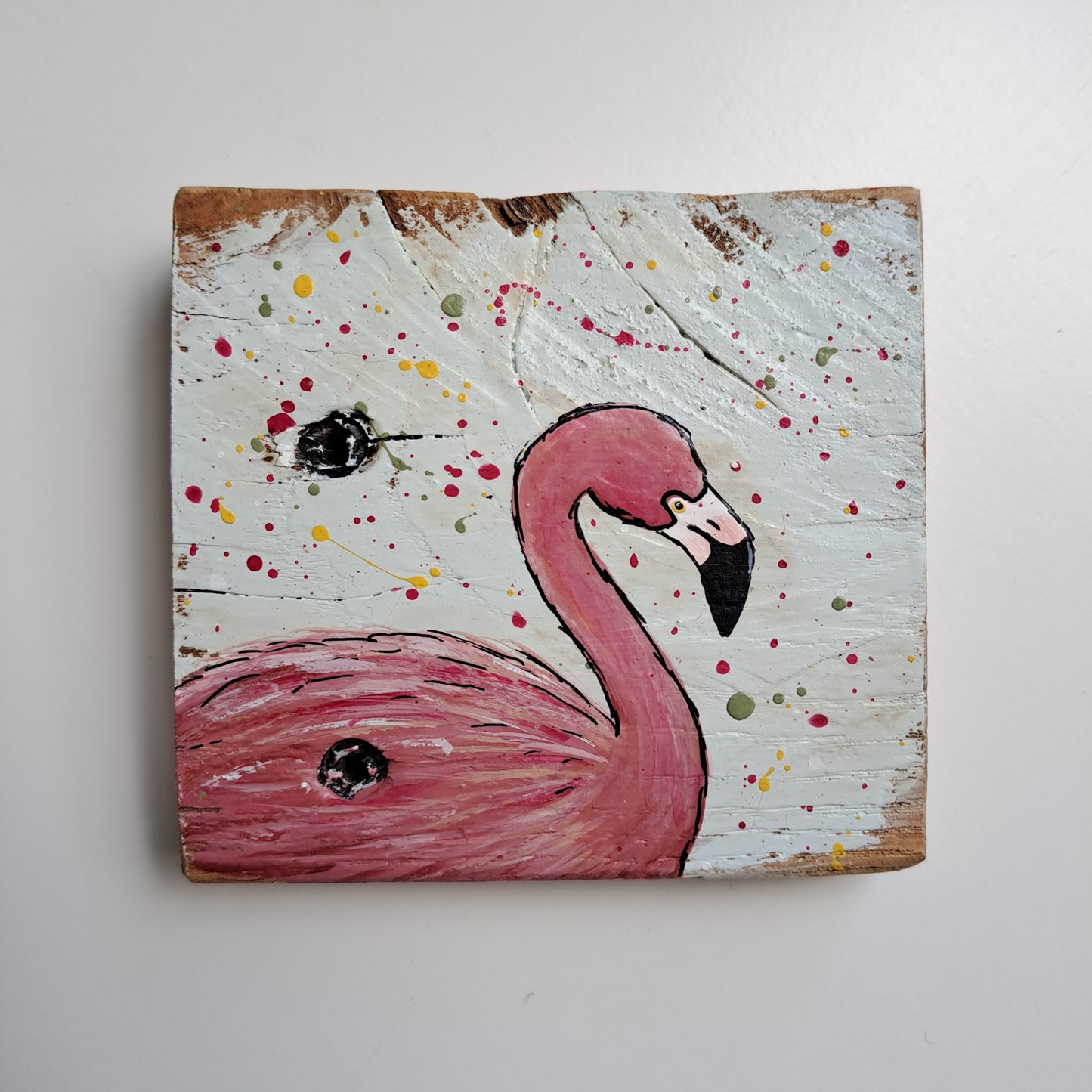 Flamingo schilderijtjes op hout