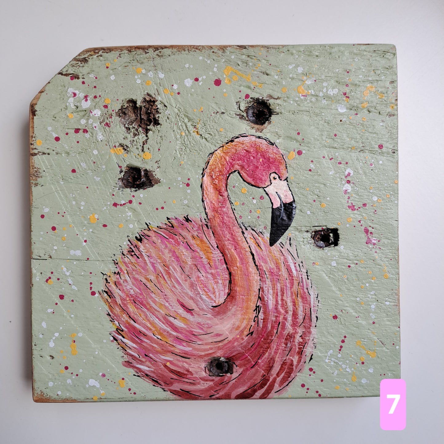 Flamingo schilderijtjes op hout