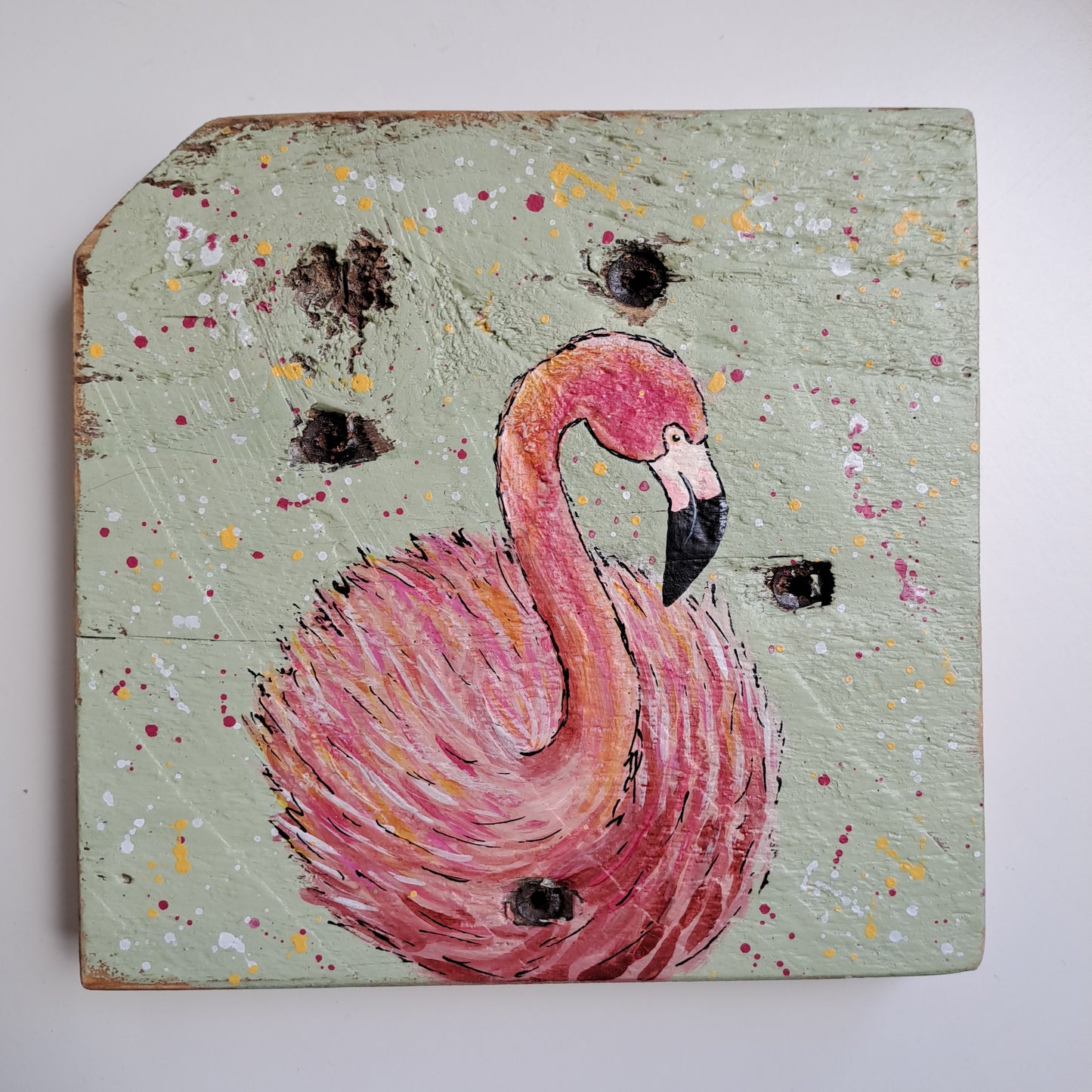 Flamingo schilderijtjes op hout