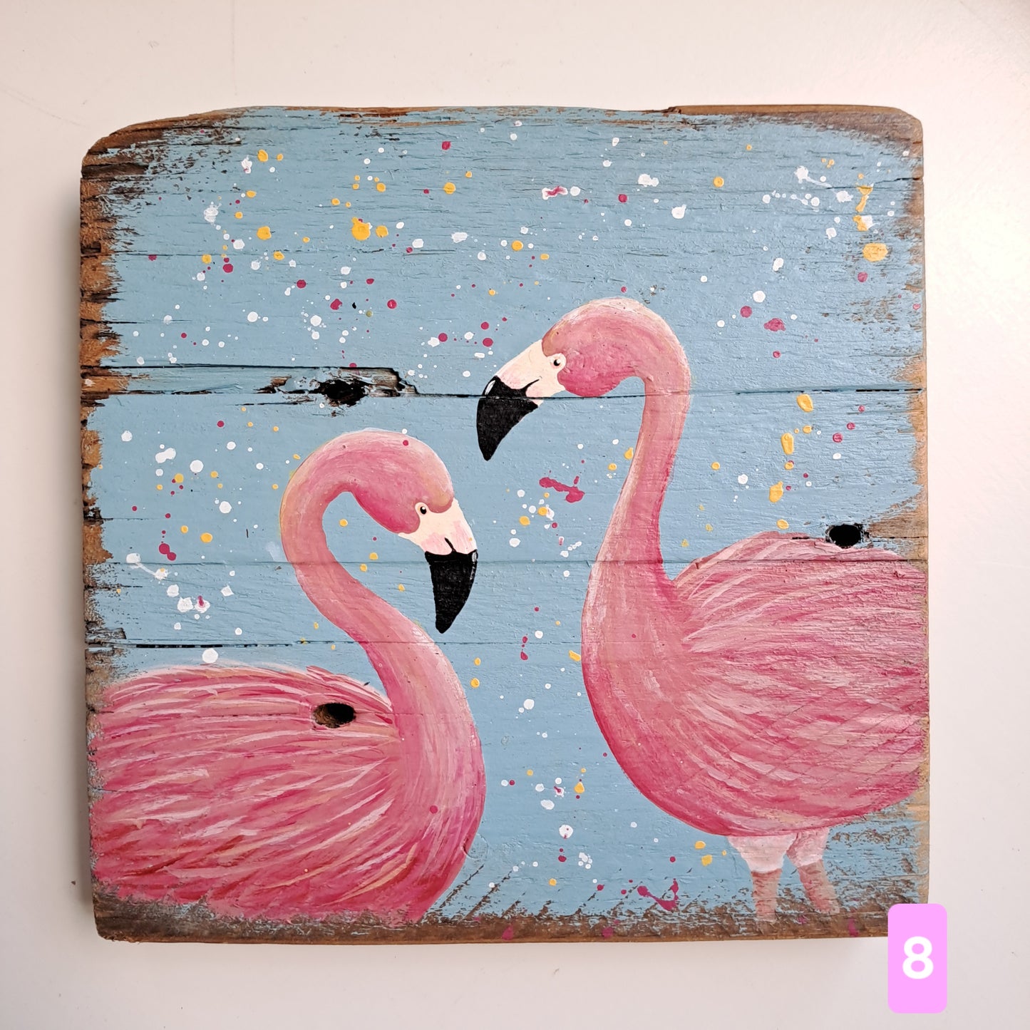 Flamingo schilderijtjes op hout