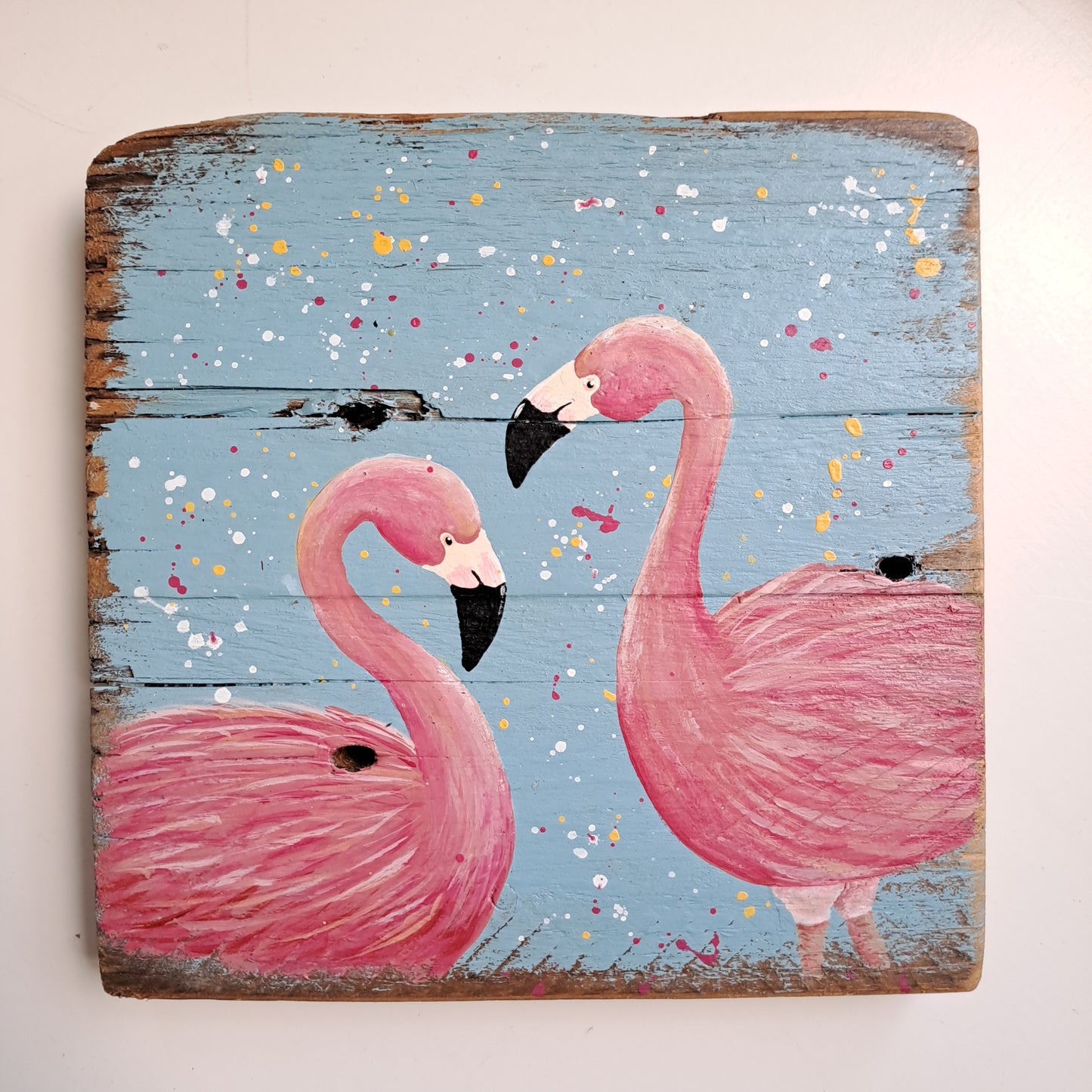 Flamingo schilderijtjes op hout